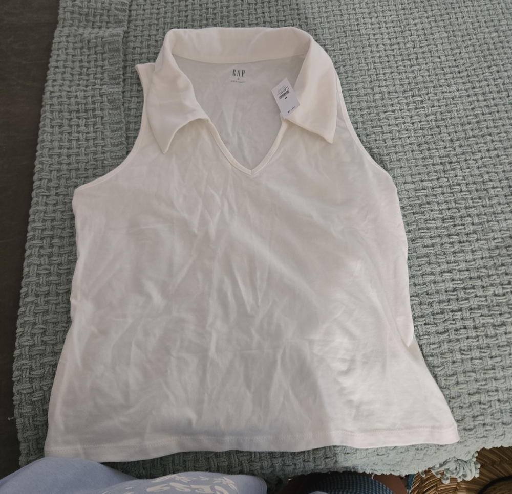 GAP Factory White Collared Ribbed Cotton Tank Top - Picture 2 of 5